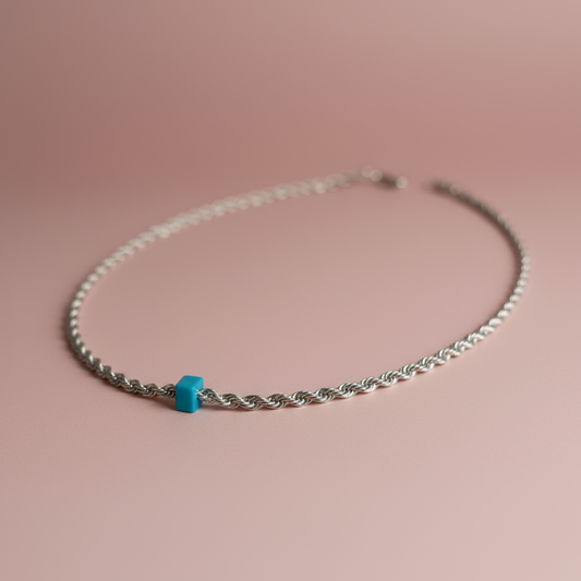 Mavi Boncuklu Gümüş Burgu Kolye