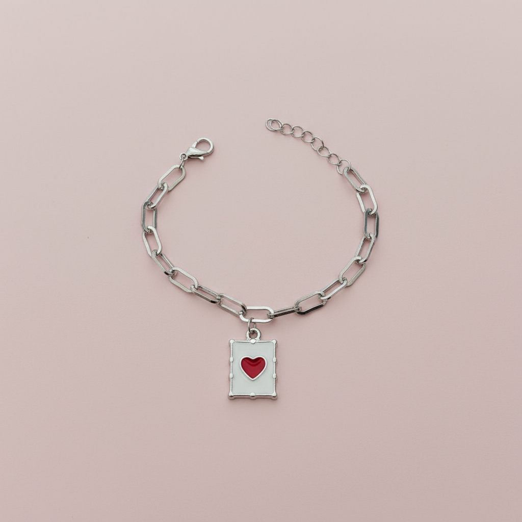 Gümüş Kalp Plaka Charm Bileklik