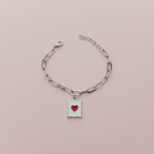 Gümüş Kalp Plaka Charm Bileklik