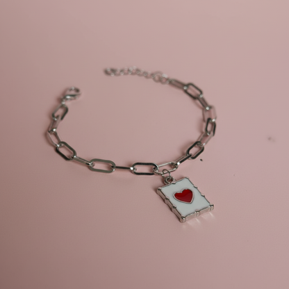 Gümüş Kalp Plaka Charm Bileklik