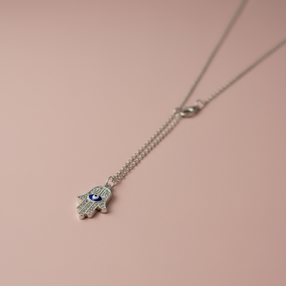 Çelik Gümüş Nazar Boncuklu Fatma Ana Y Kolye