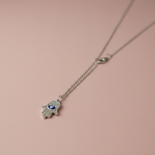 Çelik Gümüş Nazar Boncuklu Fatma Ana Y Kolye