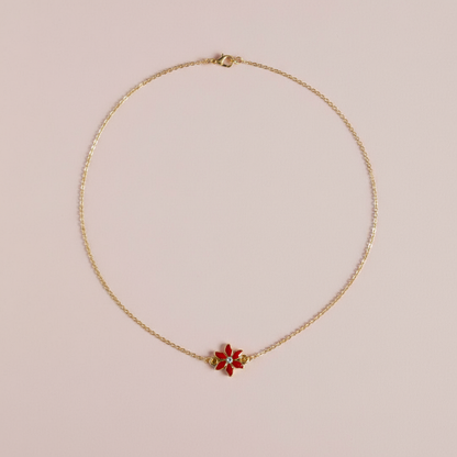 Çelik Kırmızı Çiçek Kolye