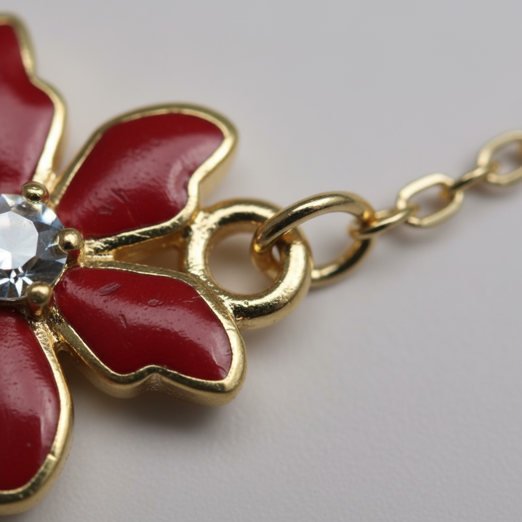 Çelik Kırmızı Çiçek Kolye