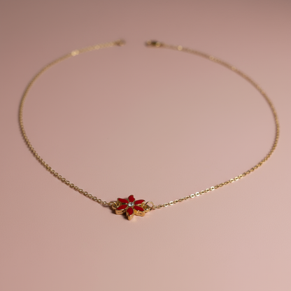 Çelik Kırmızı Çiçek Kolye