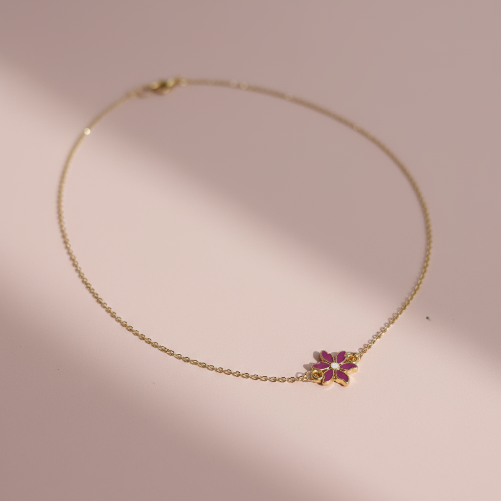 Çelik Mor Çiçek Kolye