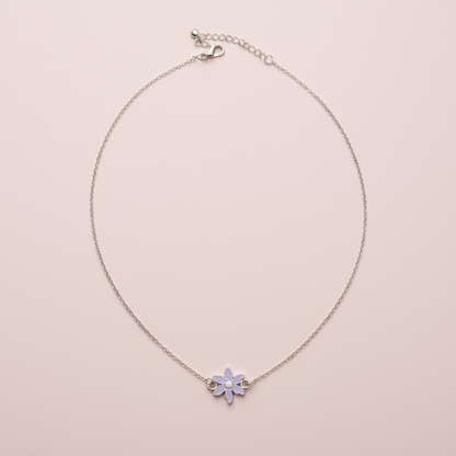 Çelik Gümüş Mor Çiçek Kolye