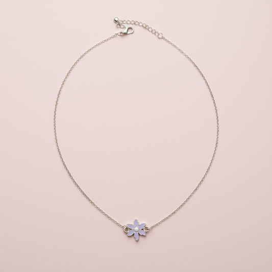 Çelik Gümüş Mor Çiçek Kolye