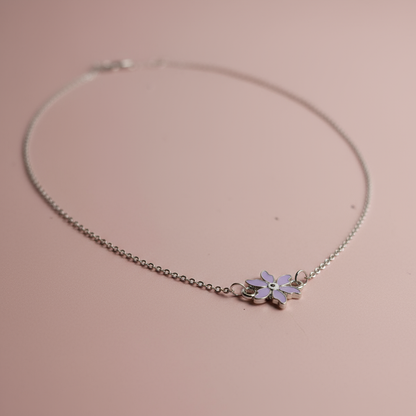 Çelik Gümüş Mor Çiçek Kolye