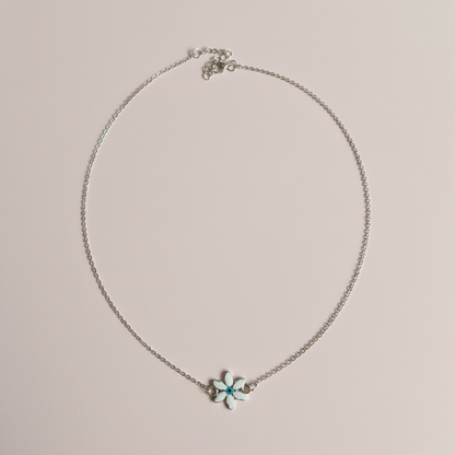 Çelik Gümüş Beyaz Çiçek Kolye