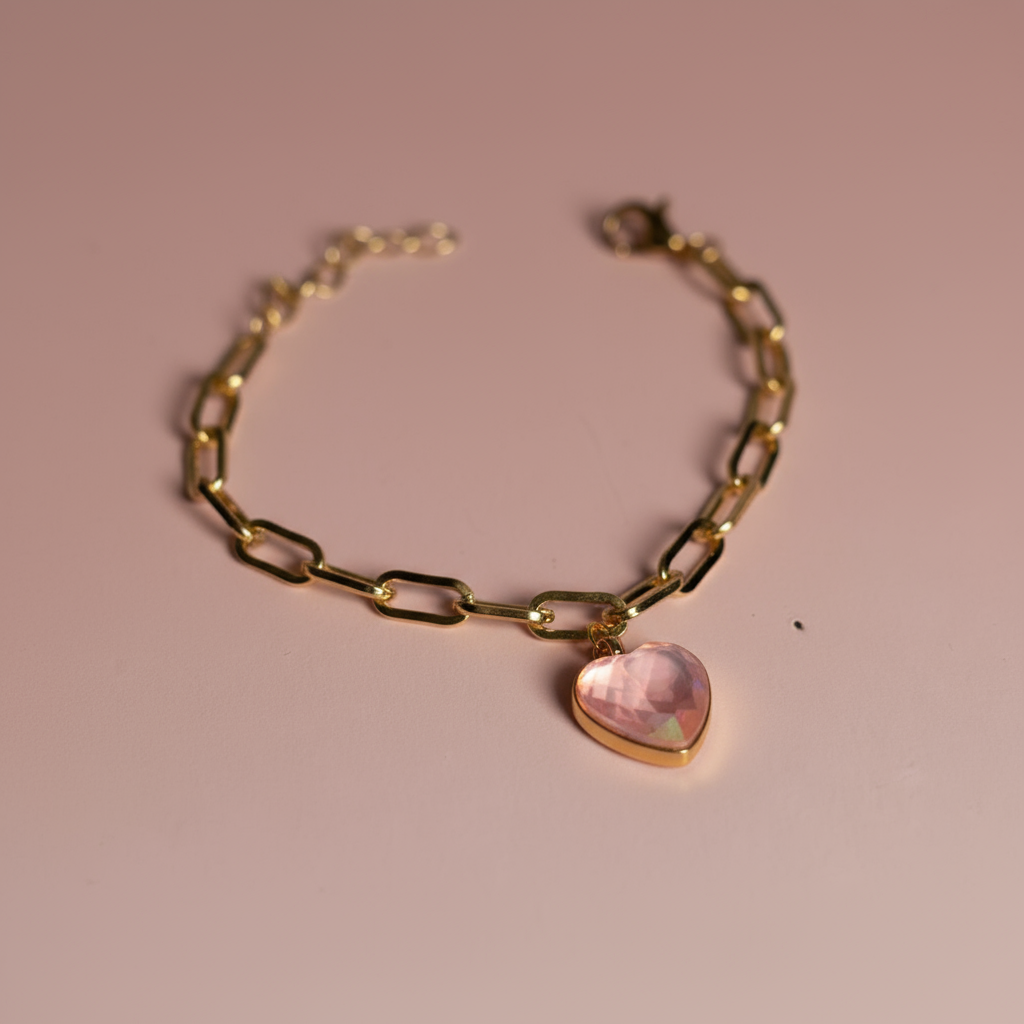 Parlak Taşlı Kalp Charm Bileklik