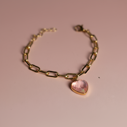 Parlak Taşlı Kalp Charm Bileklik