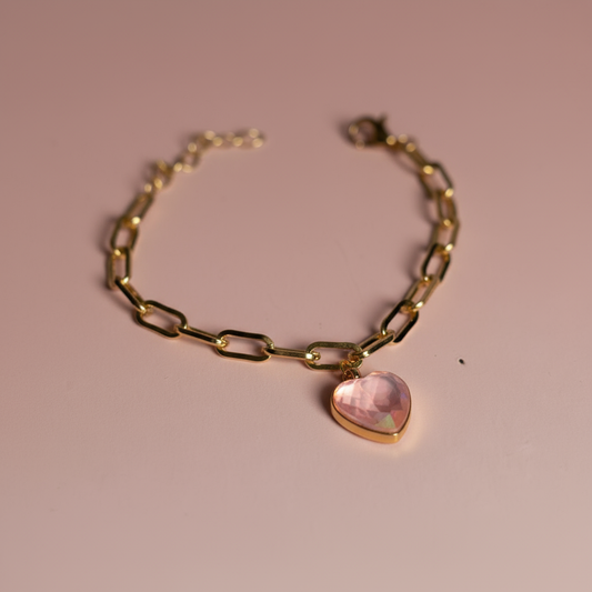 Parlak Taşlı Kalp Charm Bileklik