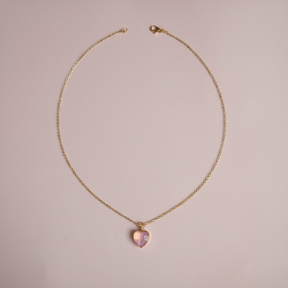 Çelik Parlak Taşlı Pembe Kalp Kolye