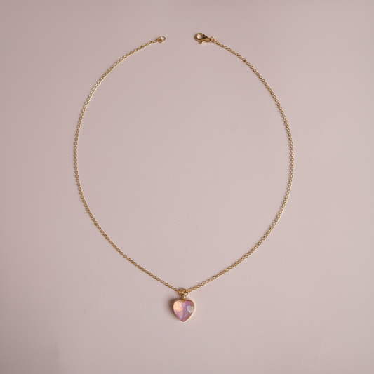 Çelik Parlak Taşlı Pembe Kalp Kolye