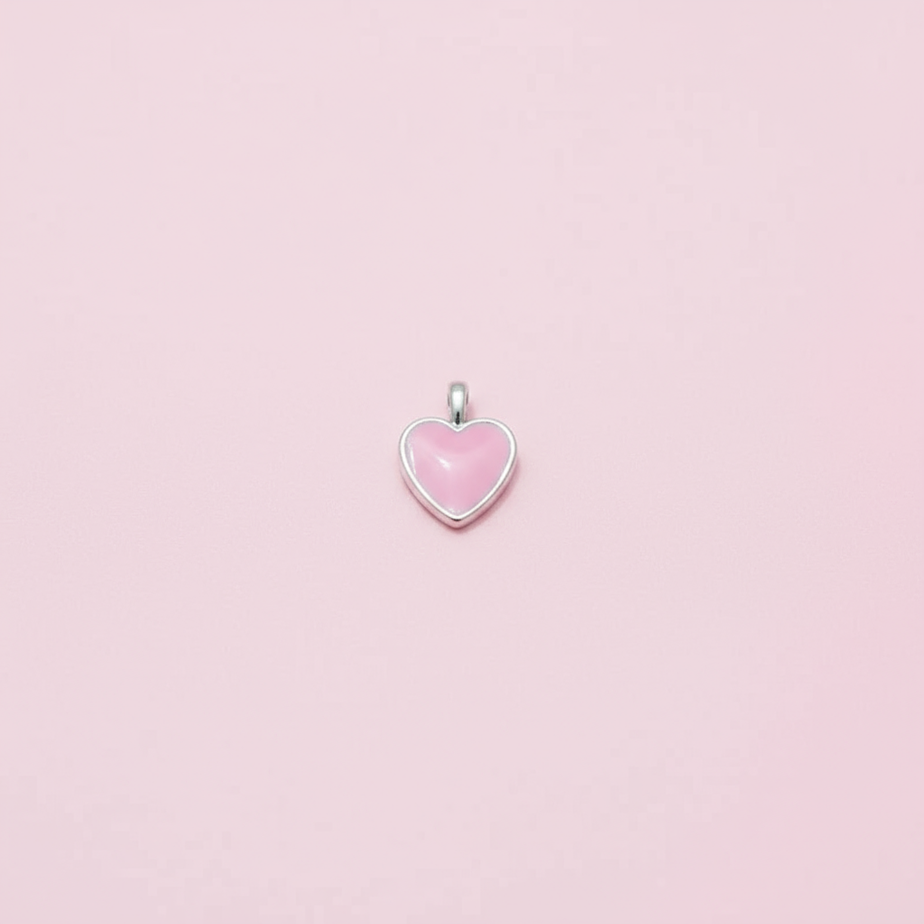 Silver Pembe Kalp Charm