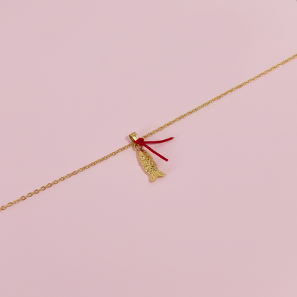 Çelik Kırmızı İp Şans Bereket Balık Kolye