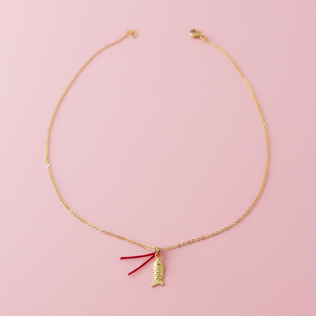 Çelik Kırmızı İp Şans Bereket Balık Kolye