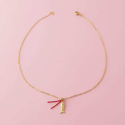 Çelik Kırmızı İp Şans Bereket Balık Kolye