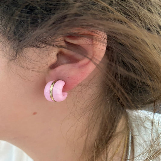 Gold Geçişli Halka Küpe – Pembe