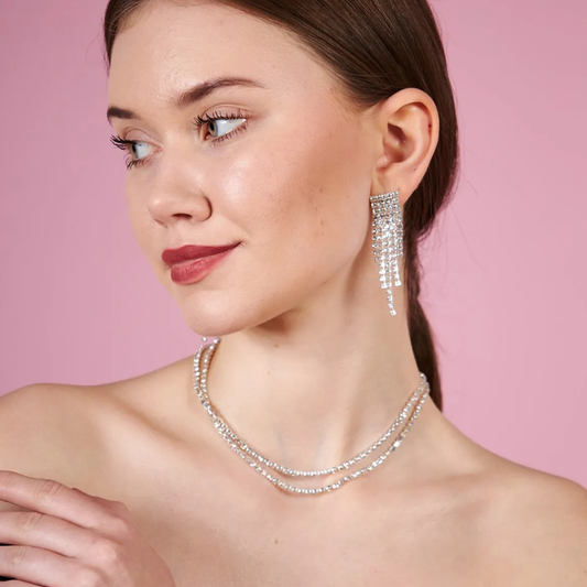 irva collection Iki Sıra Su Yolu Taşlı Abiye Kolye