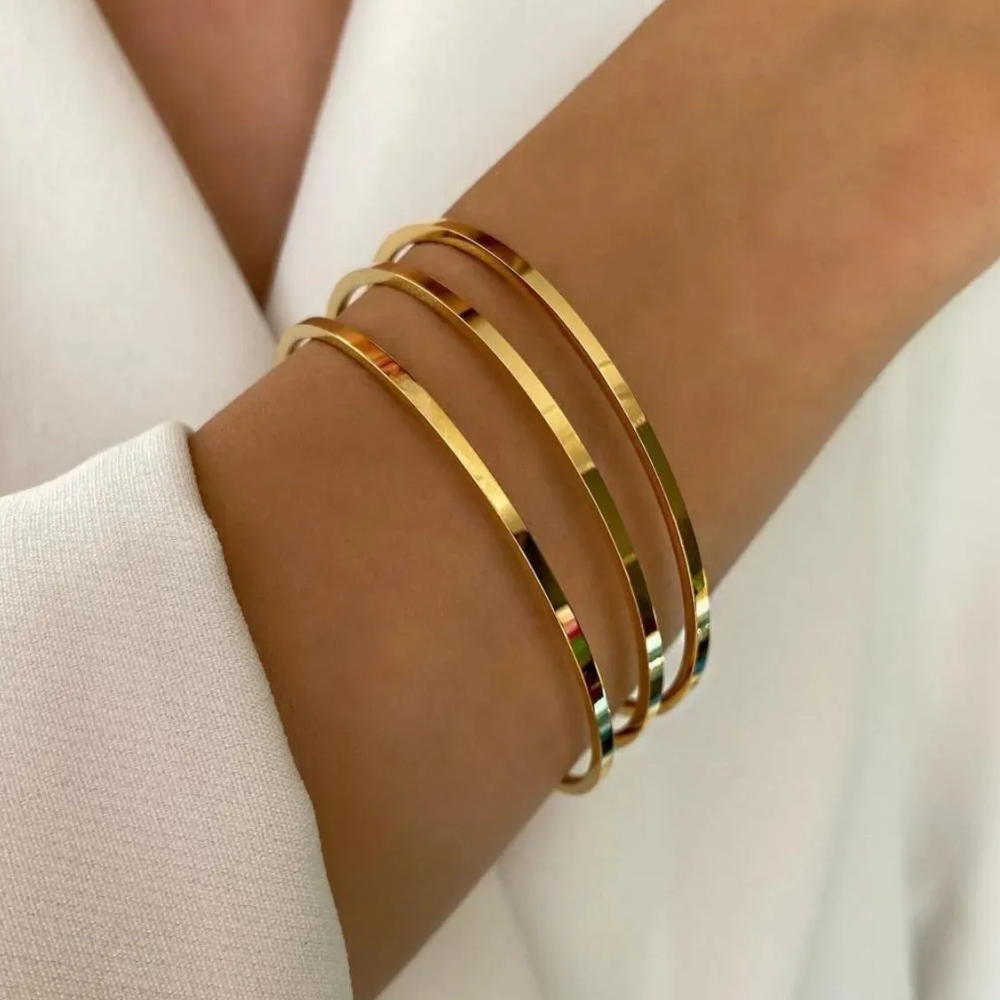 irva collection Yüksek Kalite 3’lü Büyük Boy Çelik Ajda Model Bilezik - İrva Collection