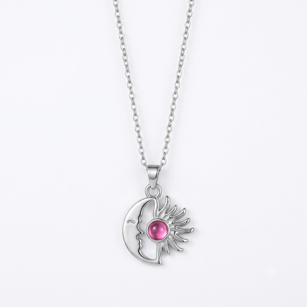 Silver Pembe Kedi Gözü Güneş Kolye
