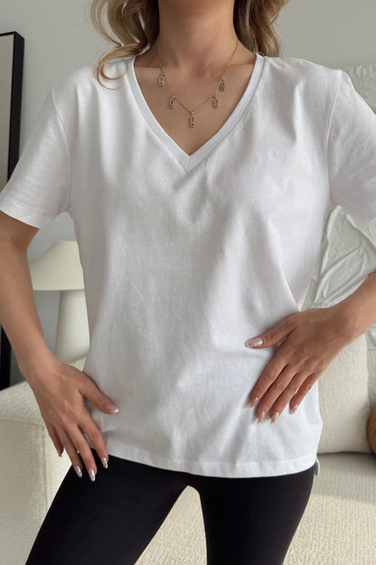 V Yaka Basic Penye T-Shirt